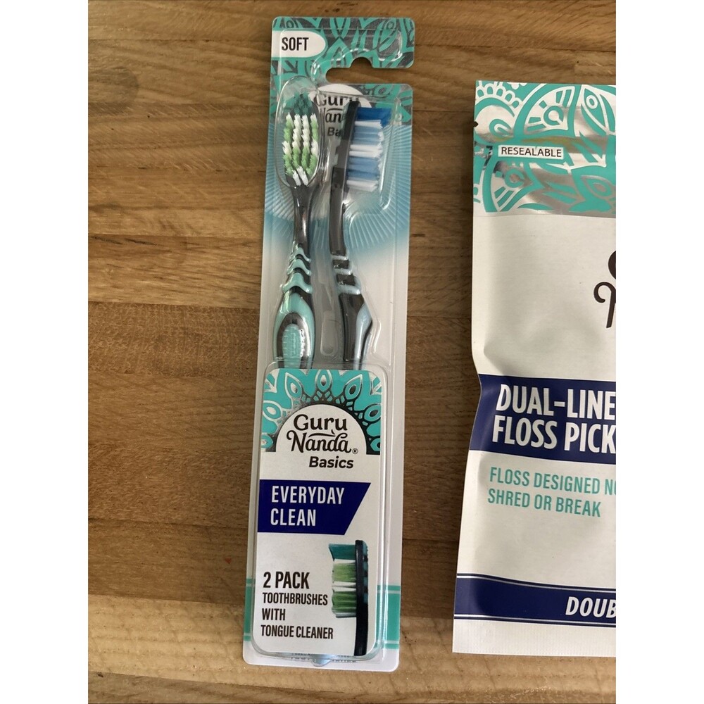 Guru Nanda Set Of 2 Toothbrushes And Dual Lined Thread Floss Picks 60 Floss Pick - Picture 3 of 6